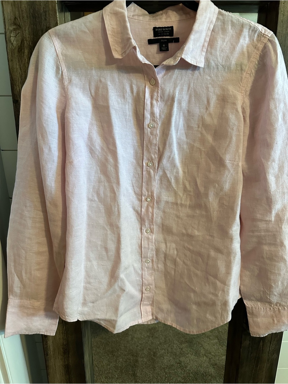 J.Crew Baird McNutt Irish Linen Pink Button Front Shirt Slim Women’s Size 6